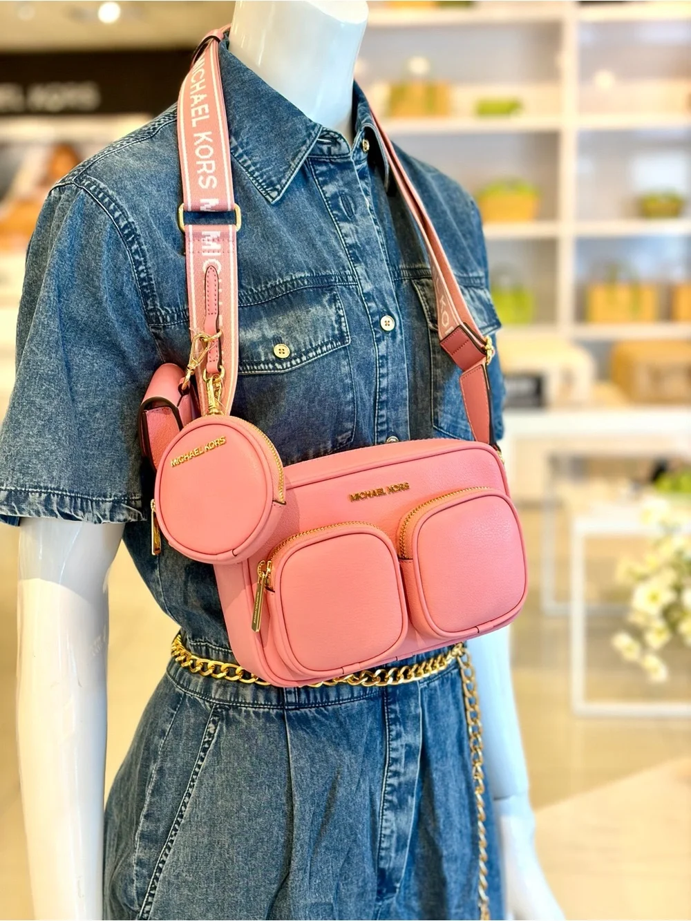 Michael Kors Jet Set Travel Med Pocket Leather Crossbody XBody With Attachments